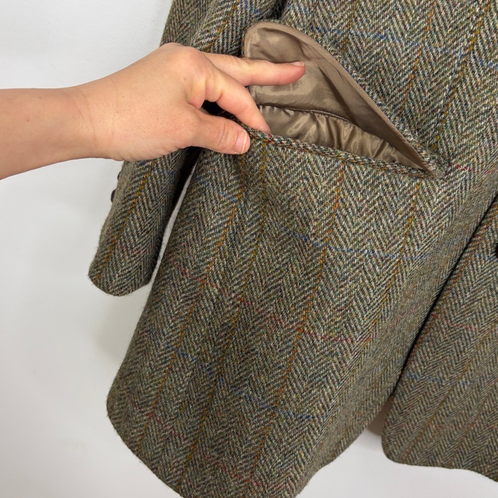 Harris Tweed Sport Coat Men 44L Brown Taupe Wool Herringbone Blue Stripe Blazer - Picture 8 of 16